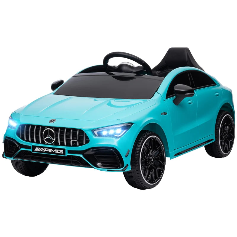 Mercedes-Benz AMG CLA 45 Licensed 12V Kids Electric Car Ride on Car w/ Remote, Suspension Lights Music Horn - Light Blue