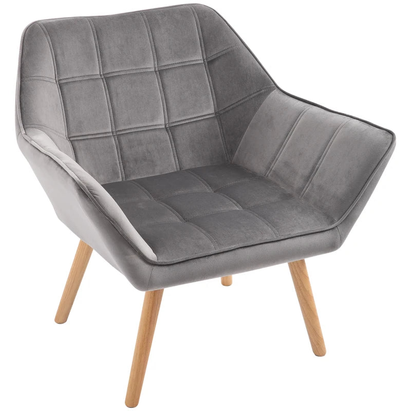 Armchair Accent Chair, Vanity Chair with Wide Arms, Slanted Back, Padding, Metal Frame, Wooden Legs, Home Bedroom Furniture Seating, Grey