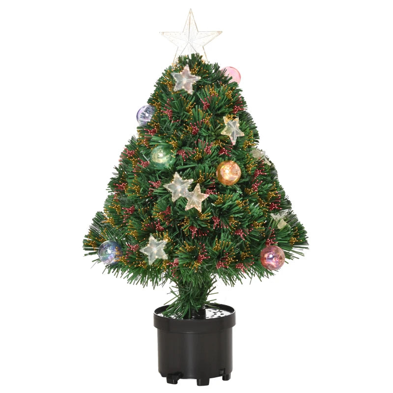 2FT Pre-lit Artificial Christmas Tree Tabletop Multicoloured Fibre Optic Xmas Decoration w/ LED Lights Pot Table Desk - Green