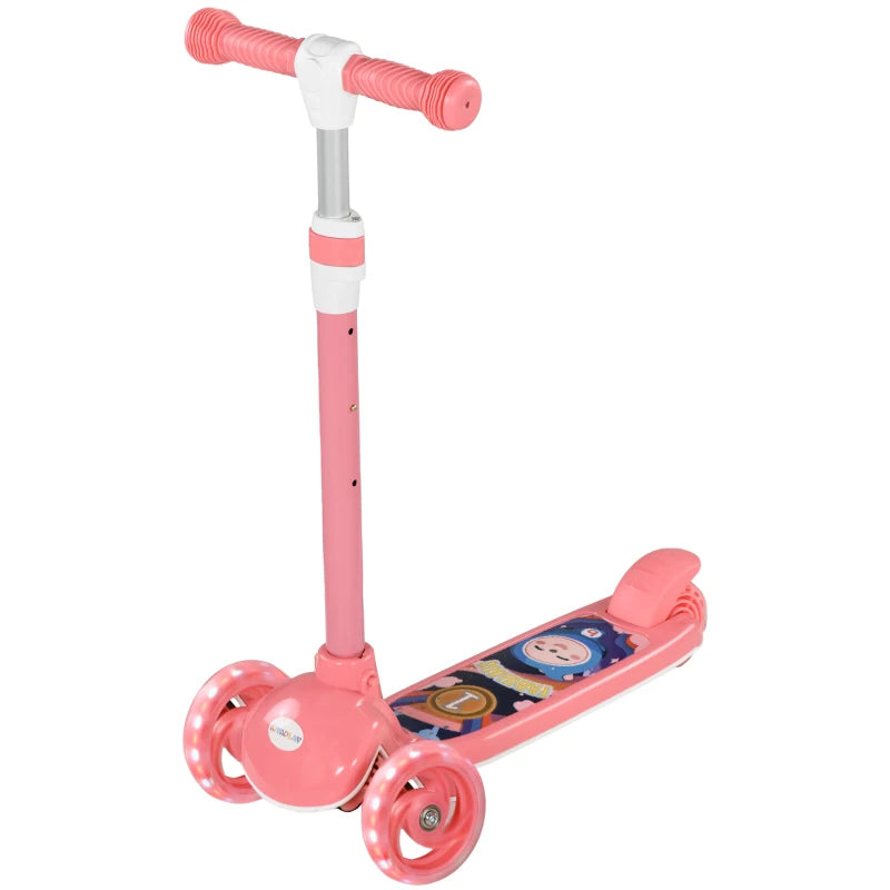 Kids 3 Wheel Scooter for 2-6 Years Old w/ Adjustable Height, LED Light, TPE Handlebar, Pink