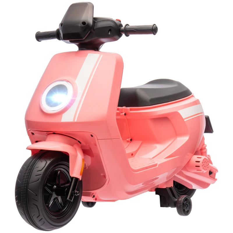6V Ride on Motorbike, Kids Electric Motorbike w/ Headlights, Music, Training Wheels, for Ages 18-36 Months, Pink