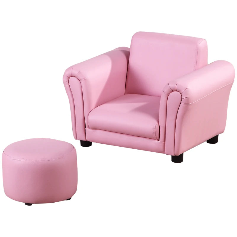Toddler Chair Single Seater Kids Sofa Set, 54 x 42 x 41cm, Kids Sofa with Stool, Pink