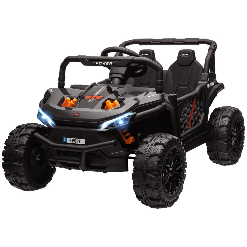 12V Battery Powered Ride on Truck w/ Remote, Four Suspension Wheels, Horn, Lights, Music, USB, for Ages 3-5 Years, Black