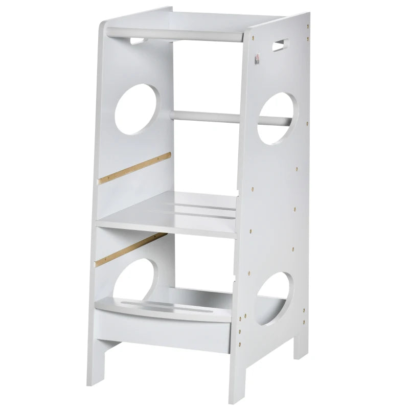 Kids Step Stool Toddler Kitchen Stool Tower with Adjustable Standing Platform, Grey