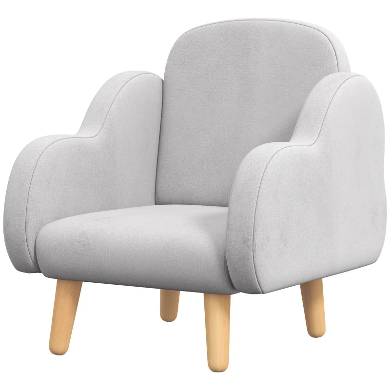 Kids Armchair Toddler Sofa Children Chair with Arm Rest, Wooden Frame, Velvet, PP Legs, Cloud Shape, for Ages 1.5-3 Years - Grey
