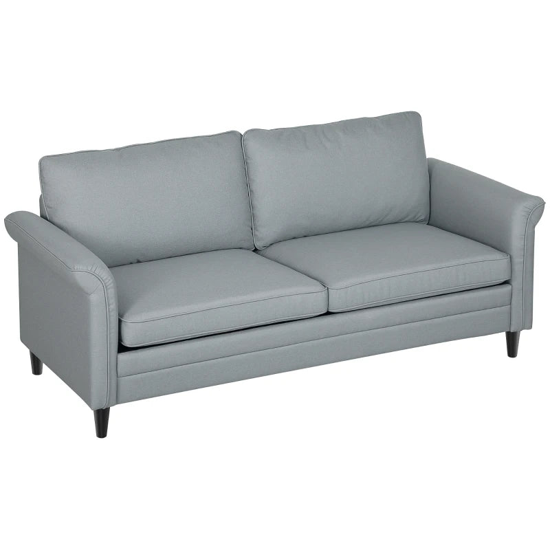 3 Seater Sofa, Modern Fabric Sofa Couch with Spring Cushion, Rubber Wood Legs, 191cm Upholstered Settee for Living Room, Bedroom, Home Office, Guest Room, Grey