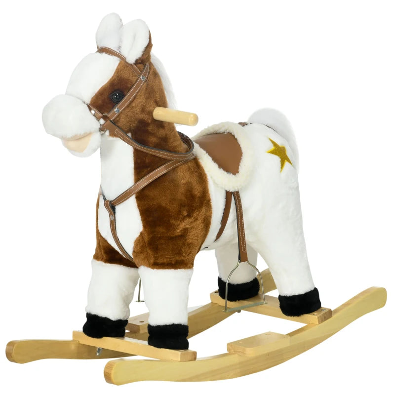 Rocking Horse, Ride-On Horse, with Music, Sounds, Saddle, for Ages 3-6 Years - Brown