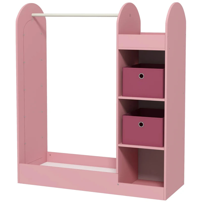 Kids Clothes Rail with Storage Shelf, Boxes, Mirror for Bedroom, Nursery, Pink