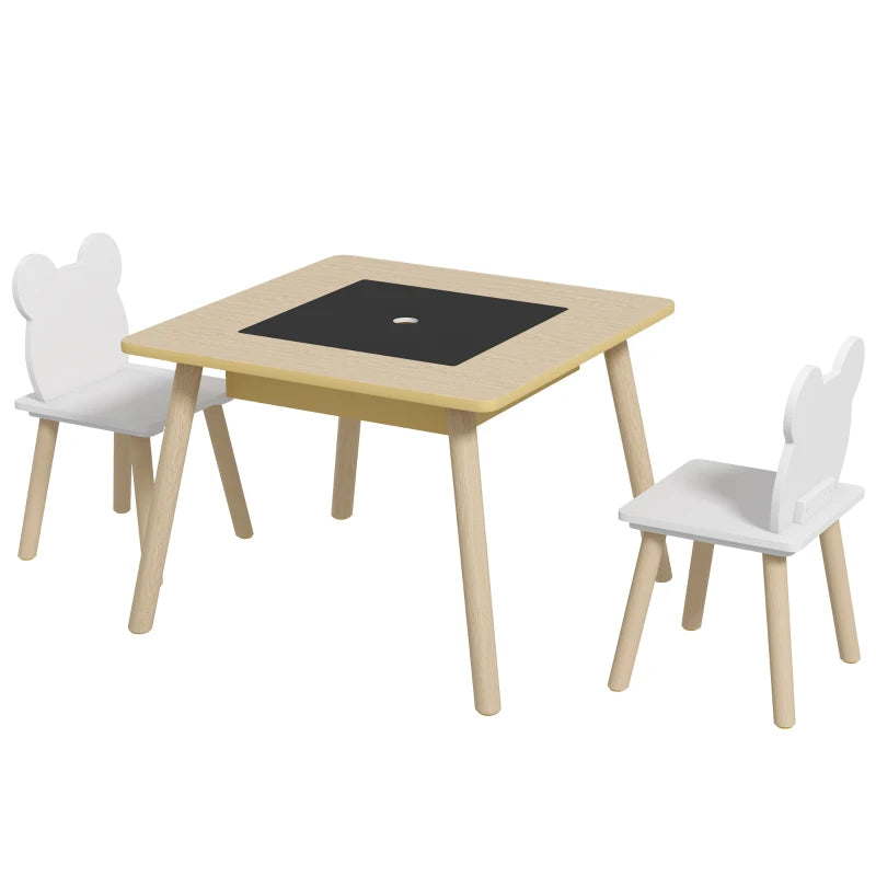 3-Piece Kids Table and Chairs Set with Convertible Desk and Storage Grid, Kids Activity Table for Nursery, Playroom