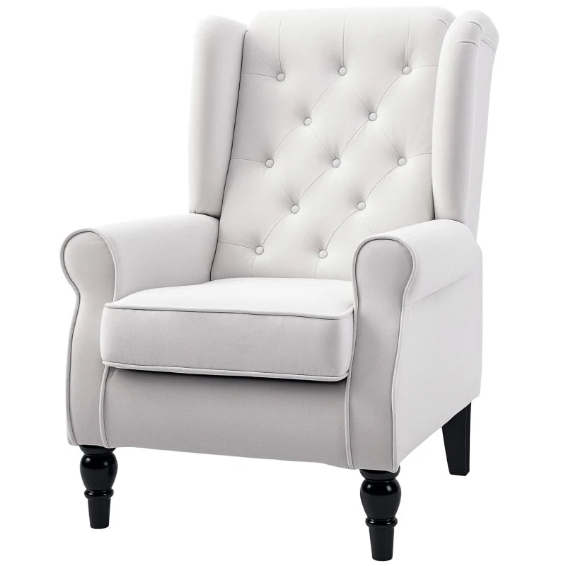 Wingback Accent Chair, Retro Upholstered Button Tufted Occasional Chair for Living Room and Bedroom, Cream White