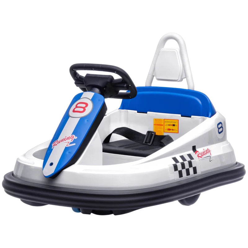 6V Electric Kids Bumper Car, 6V Spin Waltz Car, with Music, Horn, Lights - White