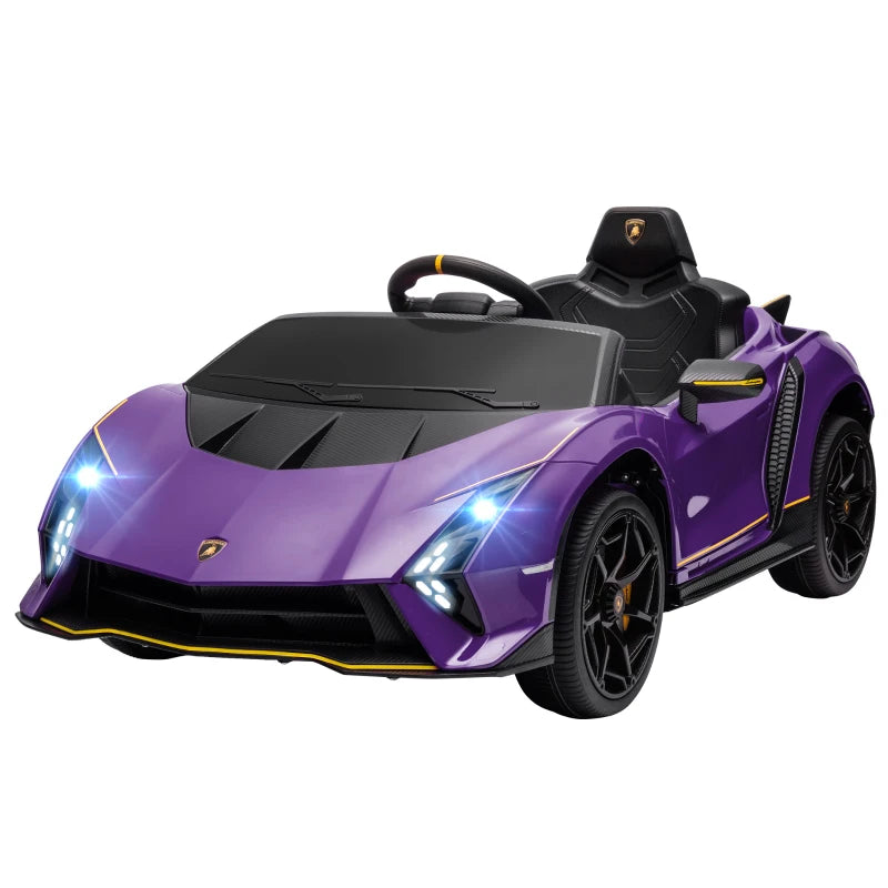 12V Lamborghini Autentica Licensed Kids Electric Car with Remote Control, Four Suspension Wheels, Soft Start, Purple
