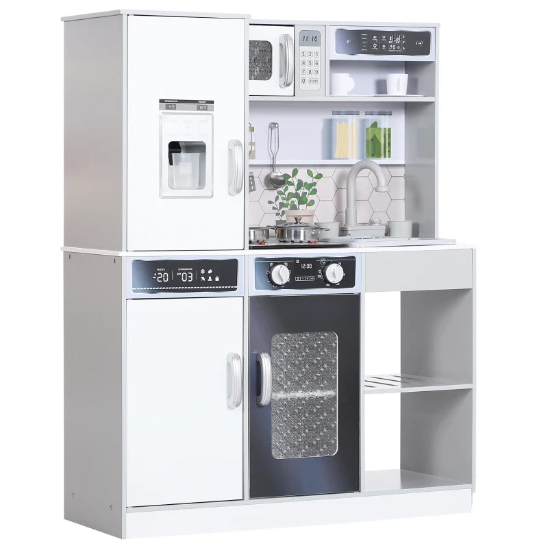 Pretend Play Toy Kitchen, Kids Kitchen Playset w/ Sounds, Lights, Running Water, Coffee Maker, Refrigerator