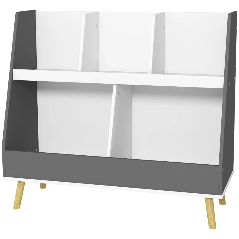 Two-Tier Kids Storage Shelf, with Five Compartments, Anti-Tip Device - Grey 5 (2)