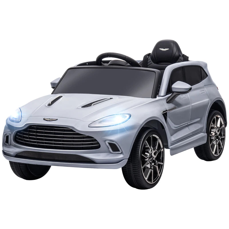 Aston Martin DBX Licensed Battery Powered Kids Electric Car, 12V Kids Ride on Car w/ Lights, Music Horn, Grey