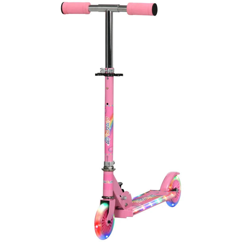 Kids Scooter, with Lights, Music, Adjustable Height, Foldable Frame, for Ages 3-7 Years - Pink