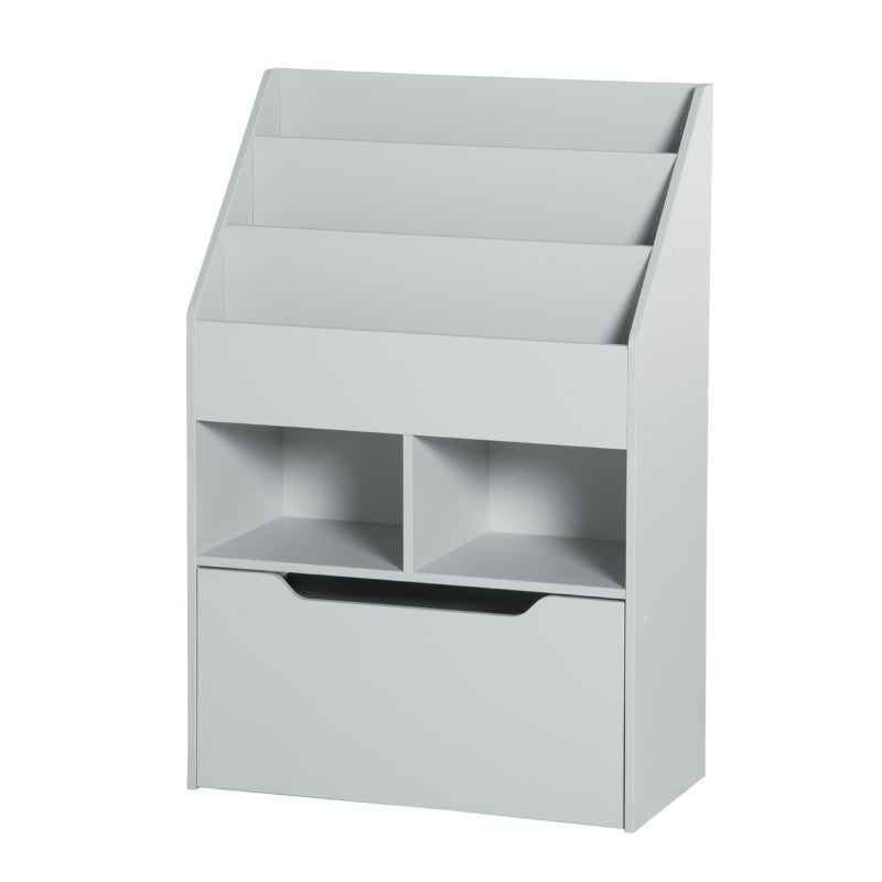 Kids Bookshelf, Toy Organiser, with Storage Drawer, Wheels - Grey