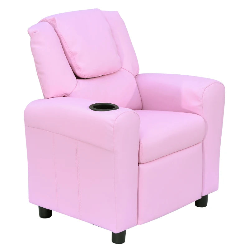 Kids Recliner Chair, PU Leather with Adjustable Backrest, Footrest, Padded Headrest, Pink