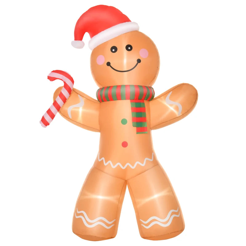 8ft Christmas Inflatable Gingerbread Man, Lighted Blow Up Yard Decor Indoor Outdoor Garden Lawn Party Prop