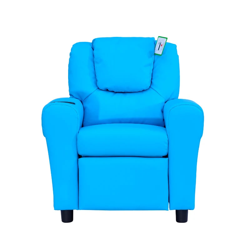 Kids Recliner Chair, PU Leather with Adjustable Backrest, Footrest, Padded Headrest, Blue