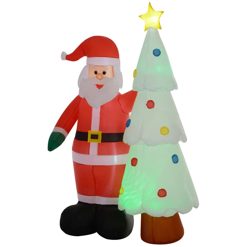 7ft Christmas Inflatable Decoration Santa Claus and Christmas Tree with Rotating Magic Ball Light, Blow-Up Outdoor LED Yard Display for Lawn Garden Party