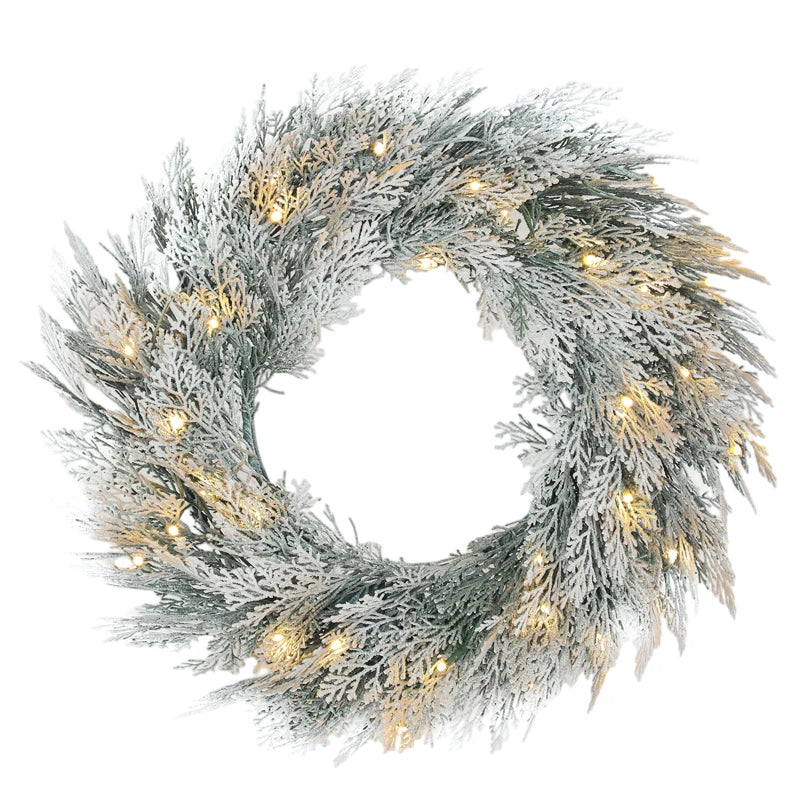 60cm/ 24inch Flocked Prelit Christmas Wreath