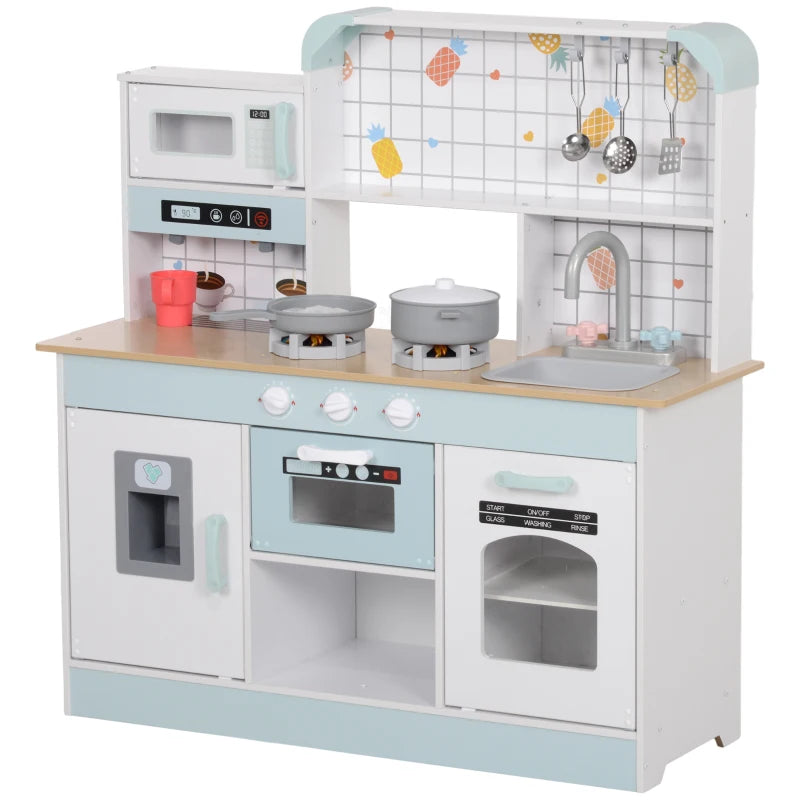 Toy Kitchen, Pretend Role Play Kitchen with Hob, Sound, Light, Coffee Machine, Ice Maker, Microwave