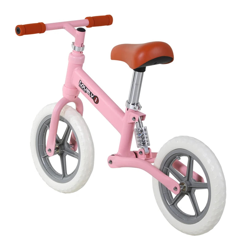 12" Kids Balance Bike No Pedal Bicycle EVA Tire Adjustable Seat Toddler Training Bike W/ Shock Absorber 2 - 5 Years Gift for Boys Girls Pink