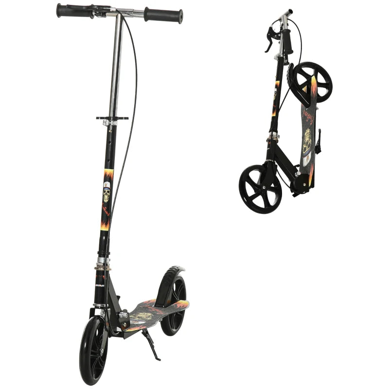 Kids Foldable Kick Scooter w/ Adjustable Height, Break, Big Wheels, for Ages 7-14 Years - Black