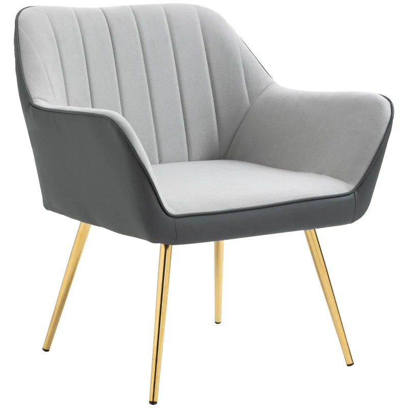 Velvet Armchairs, Upholstered Accent Chairs with Golden Steel Legs, Modern Vanity Chairs for Living Room and Bedroom, Light Grey