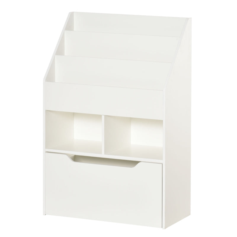 Kids Bookshelf, Toy Organiser, with Storage Drawer, Wheels - White