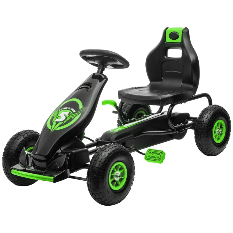 Kids Pedal Go Kart, with Adjustable Seat, Inflatable Tyres - Green