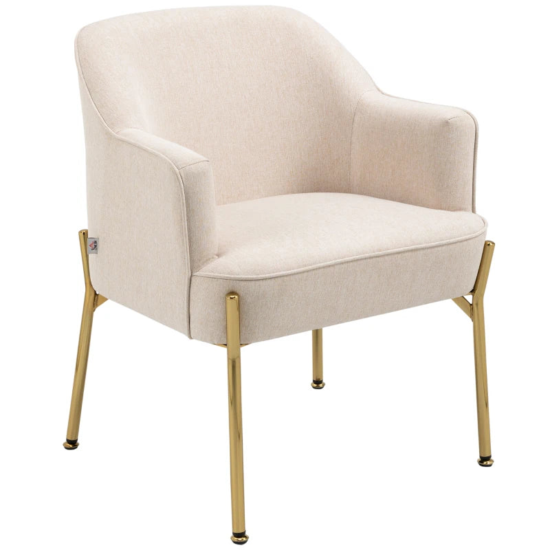 Fabric Accent Chair, Modern Armchair with Metal Legs for Living Room, Bedroom, Home Office, Cream