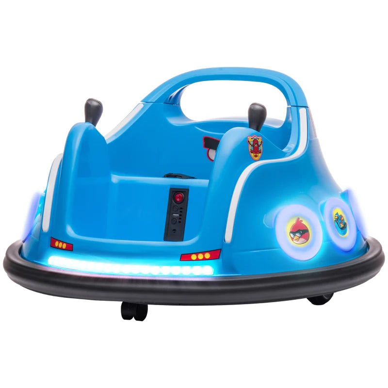 Angry Bird Licensed Waltzer Car, 12V Kids Bumper Car w/ Joysticks, Remote, Music LED Lights, Blue