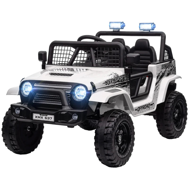 12V Battery Powered Kids Ride-On Car, Electric Truck w/ Spring Suspension, Remote, Music, Horn, Lights, White