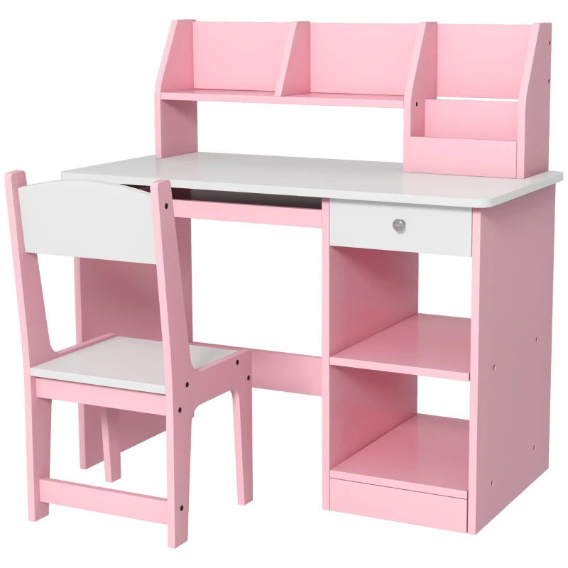 Two-Piece Kids Desk and Chair Set with Storage, for Ages 5-8 Years - Pink