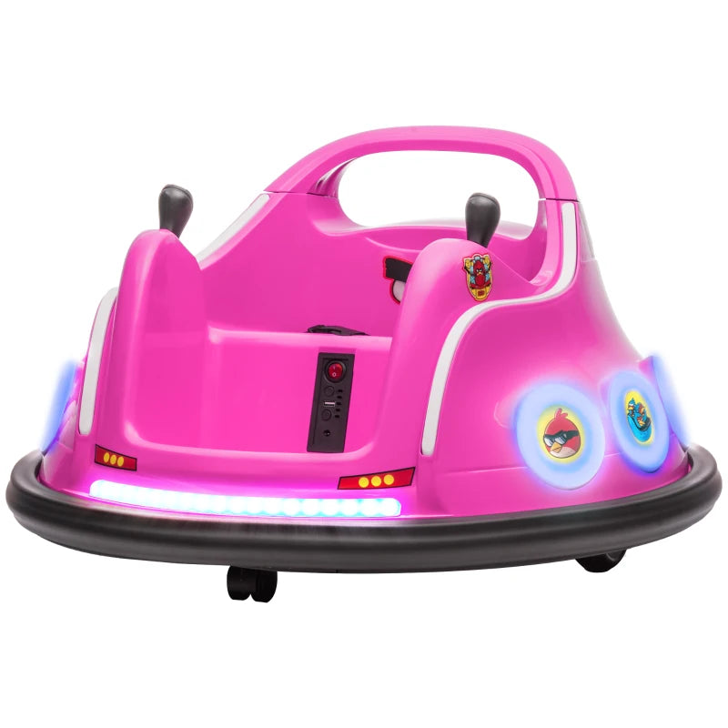 Angry Bird Licensed Waltzer Car, 12V Kids Bumper Car w/ Joysticks, Remote, Music LED Lights, Pink