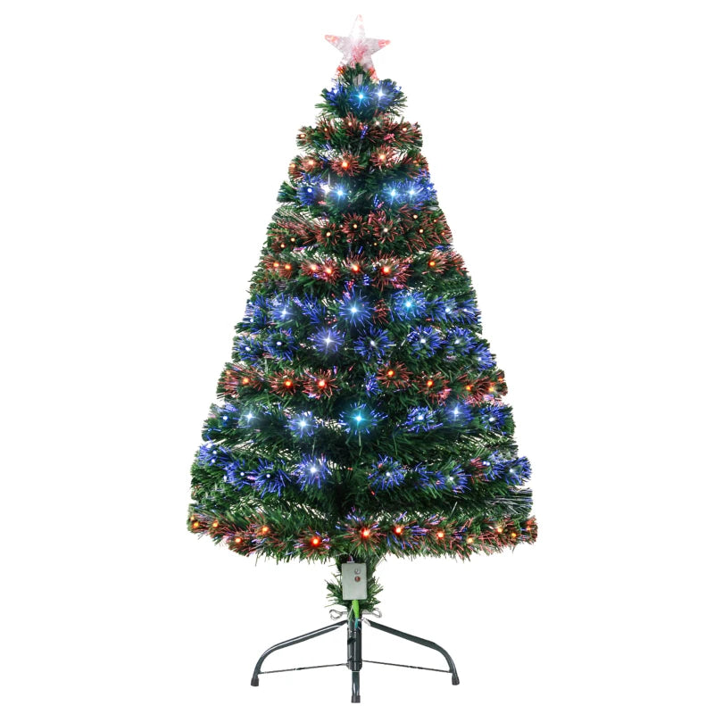 4 Feet Prelit Artificial Christmas Tree with Multi-Coloured Fiber Optic LED Light, Holiday Home Xmas Decoration, Green