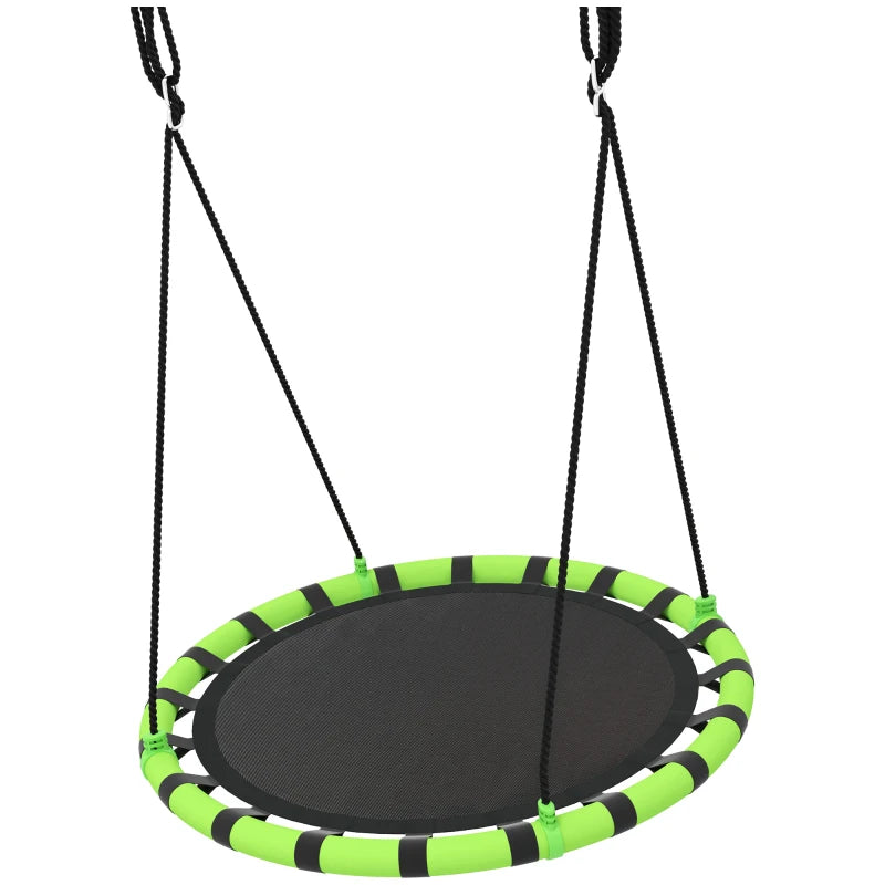 100cm Diameter Kid Nest Swing Seat with Height Adjustable Ropes for Outdoor, Indoor, Black/Green