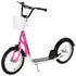 Kids Scooter, Kick Stunt Scooter with Adjustable Handlebar, Dual Brakes, Basket, Cupholder, Mudguard, 16" Inflatable Rubber Wheels, for 5-12 years, Pink