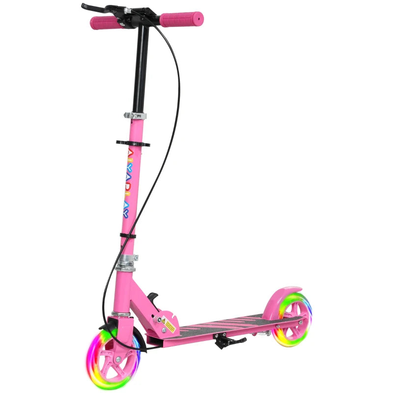 Scooter for Kids Aged 3-8 Years, with Adjustable Handle, Two Light Up Wheels, Handbrake, Rear Brake, Pink