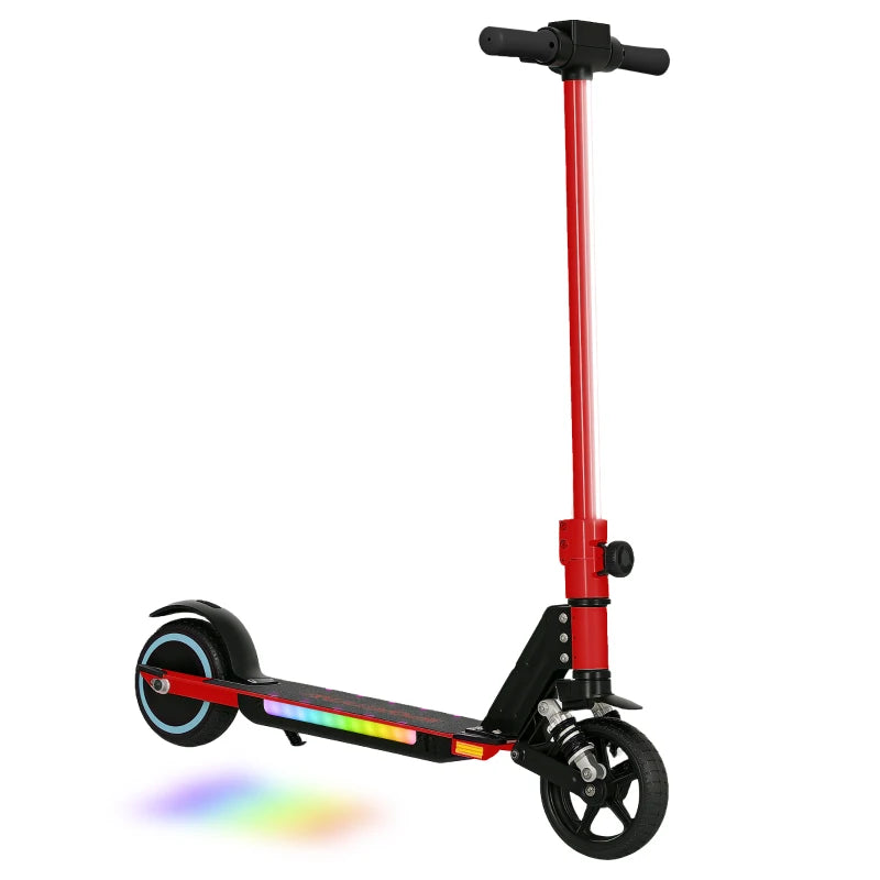 Folding Electric Scooter for Kids, with Dual Brakes, Front Suspension, LED Colourful Lights, Red