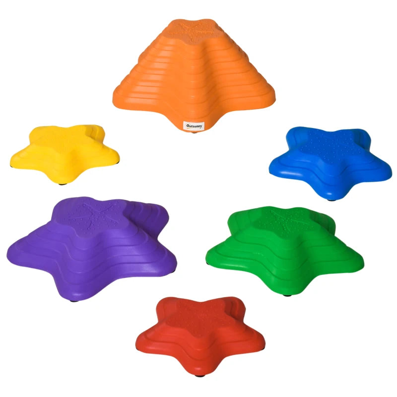 Balance Stepping Stones Kids, 6-Piece Starfish Style Non-slip Obstacle Course, Stackable Balance Blocks, Garden Sensory Toys for Toddler 3-8 Years, Indoor Outdoor, Multicoloured