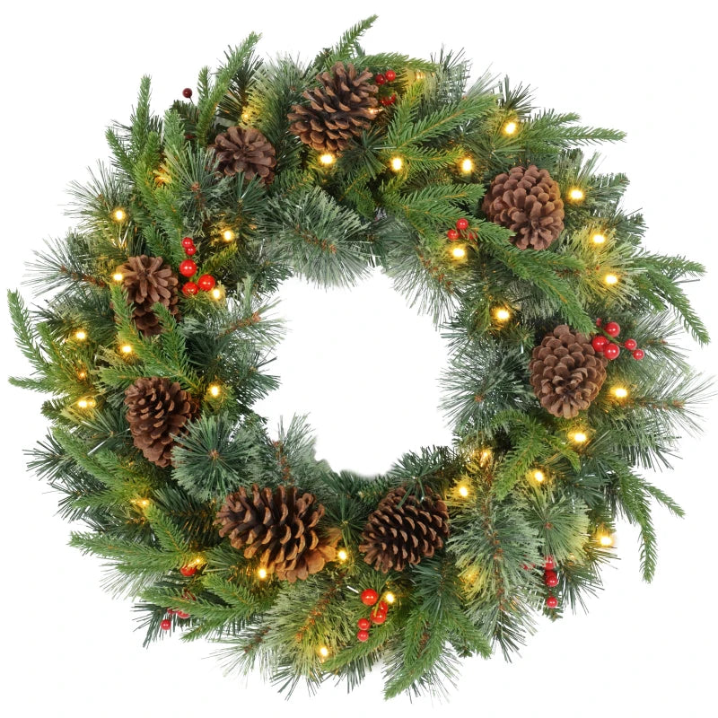 60" Cone and Berry Christmas Wreath, with LED Lights