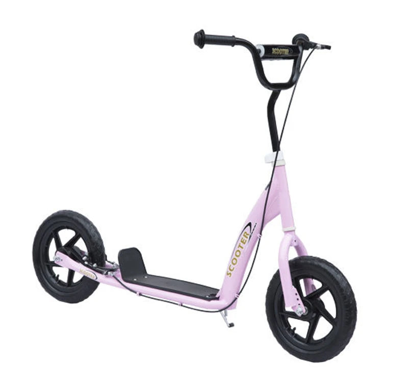 Kids Scooter Kick Scooter, with 12" EVA Tyres, Rear Brake, Big Wheels Scooter for 5-12 Years , Pink