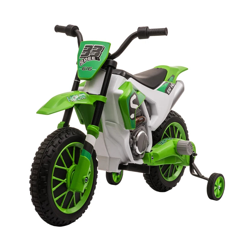12V Kids Electric Motorcycle Ride-On, with Training Wheels, for Ages 3-6 Years - Green