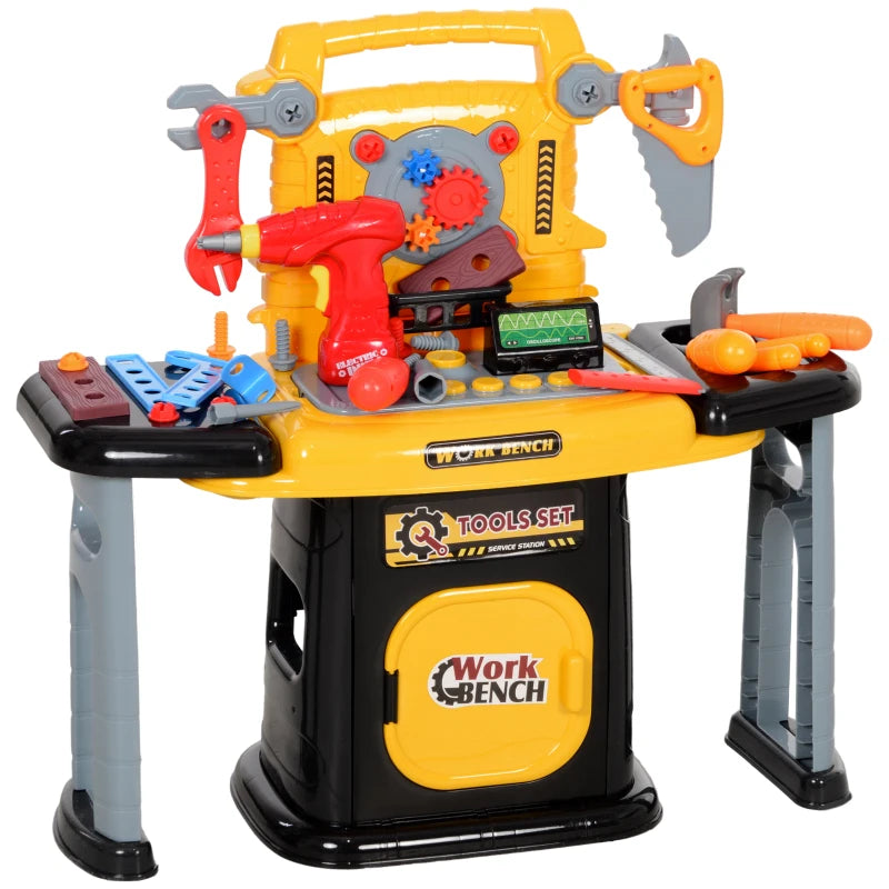 102-Piece Kids Tool Bench with Electric Drill, Storage for Ages 3-6 Years, Yellow