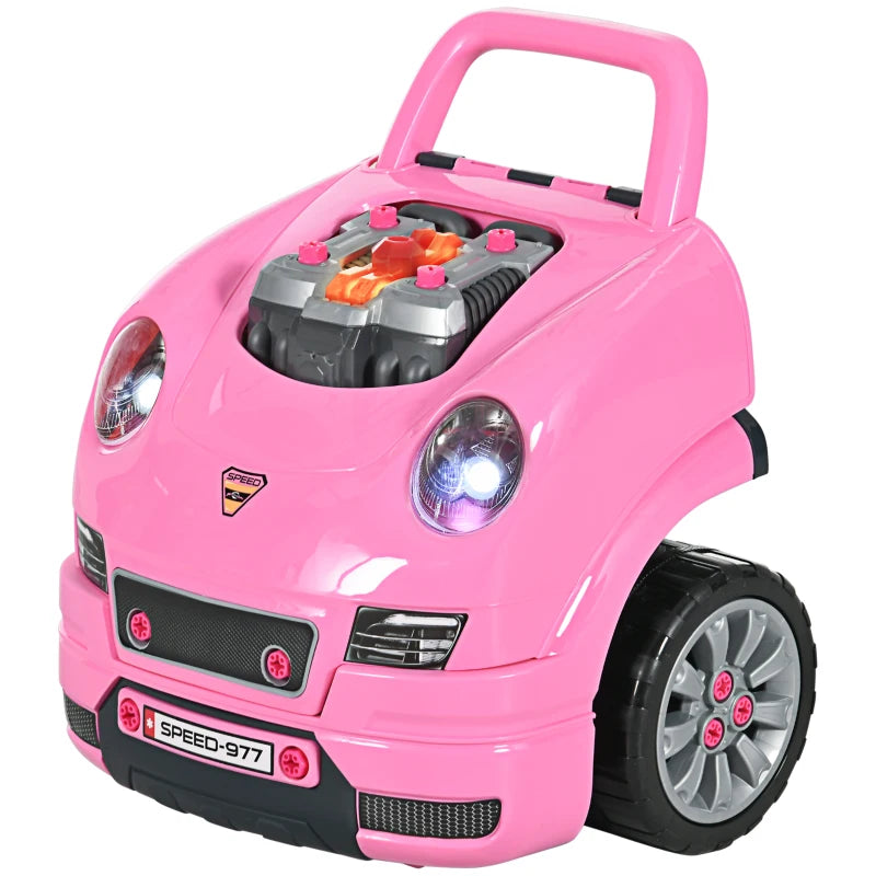 Kids Truck Engine Toy Set, with Horn, Light, Car Key, for Ages 3-5 Years - Pink