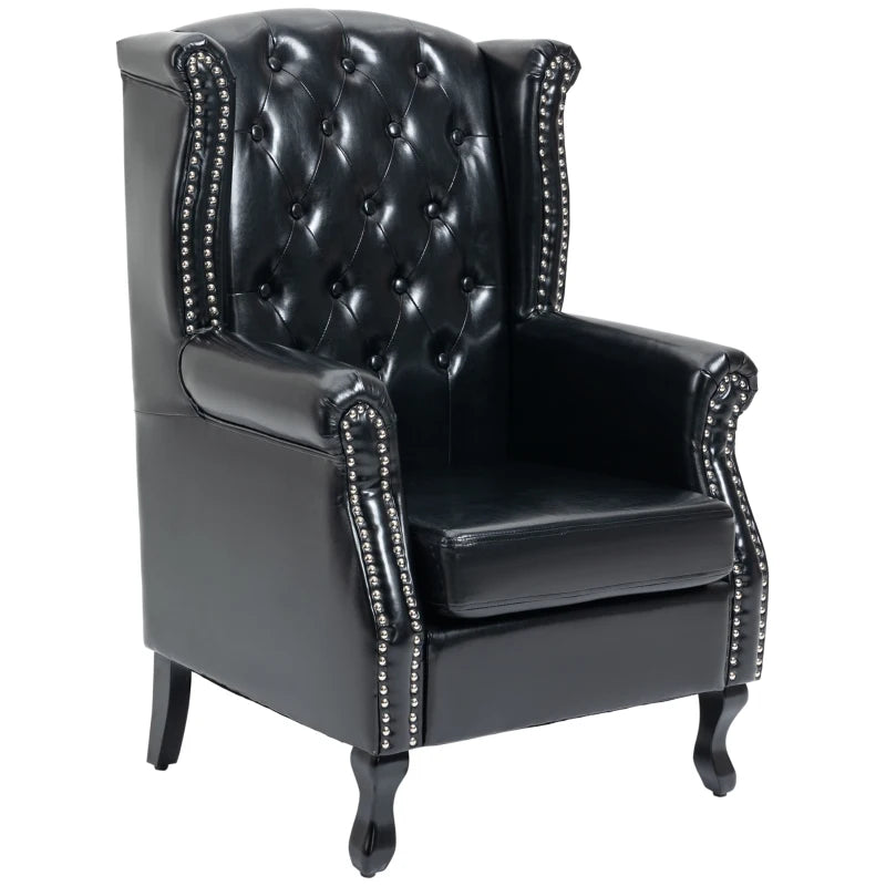 Wingback Accent Chair Tufted Chesterfield-style Armchair with Nail Head Trim for Living Room Bedroom Black