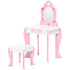 Kids Dressing table Set w/ Mirror, Stool, Drawer, Cute Patterns, for Ages 3-6 Years - Pink